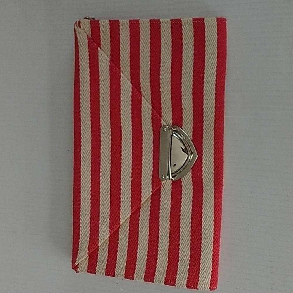 Mudo Accessories Portfolio Envelope Bag Clutch Crossbody Red and White Stripe